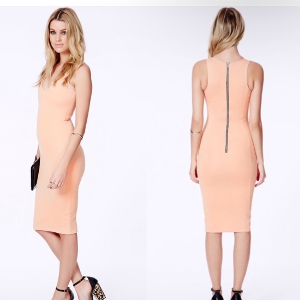 Missguided Ribbed Bodycon Midi Dress Sz 4 - Picture 2 of 4